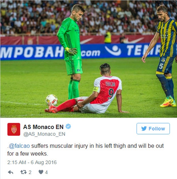 Đang thăng hoa, Falcao bỗng dính chấn thương nặng